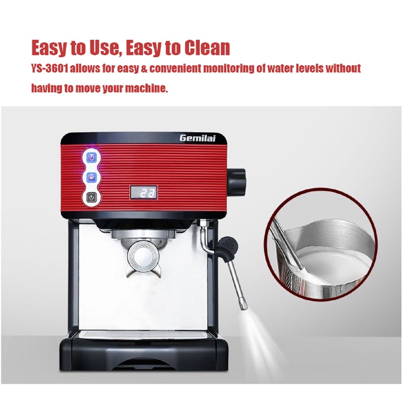YOSHAN Espressomaschine Semi automatische Espresso Machine 3601 GM, Korbfilter Durchmesser 58mm
