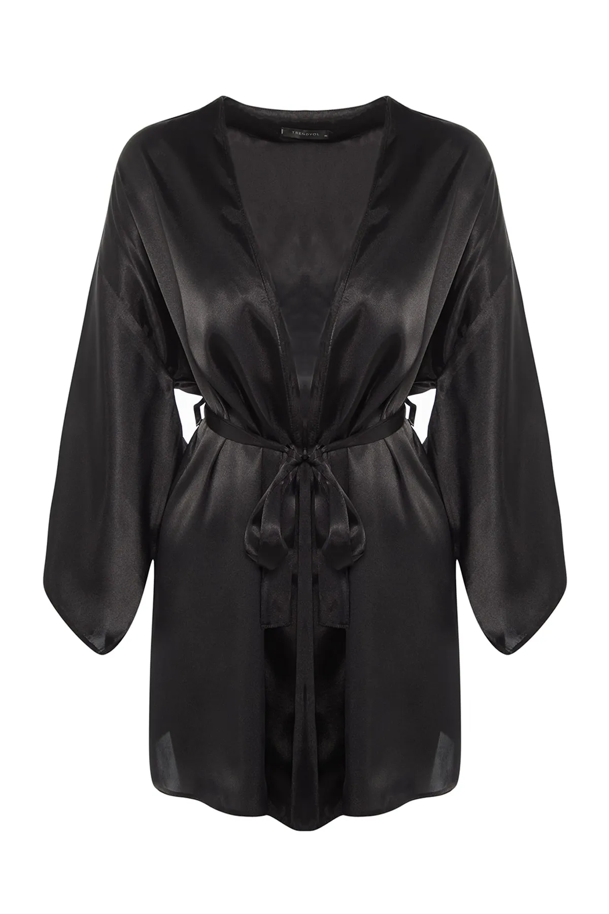 Trendyol Collection  Schwarzer Morgenmantel aus gewebtem Satin mit Gürtel THMAW23SB00011