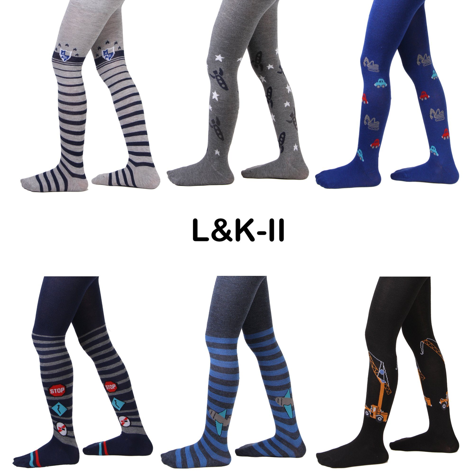 L&K-II Strickstrumpfhose 27254 (6er-Packung) aus Baumwolle mit Lego-Motiven