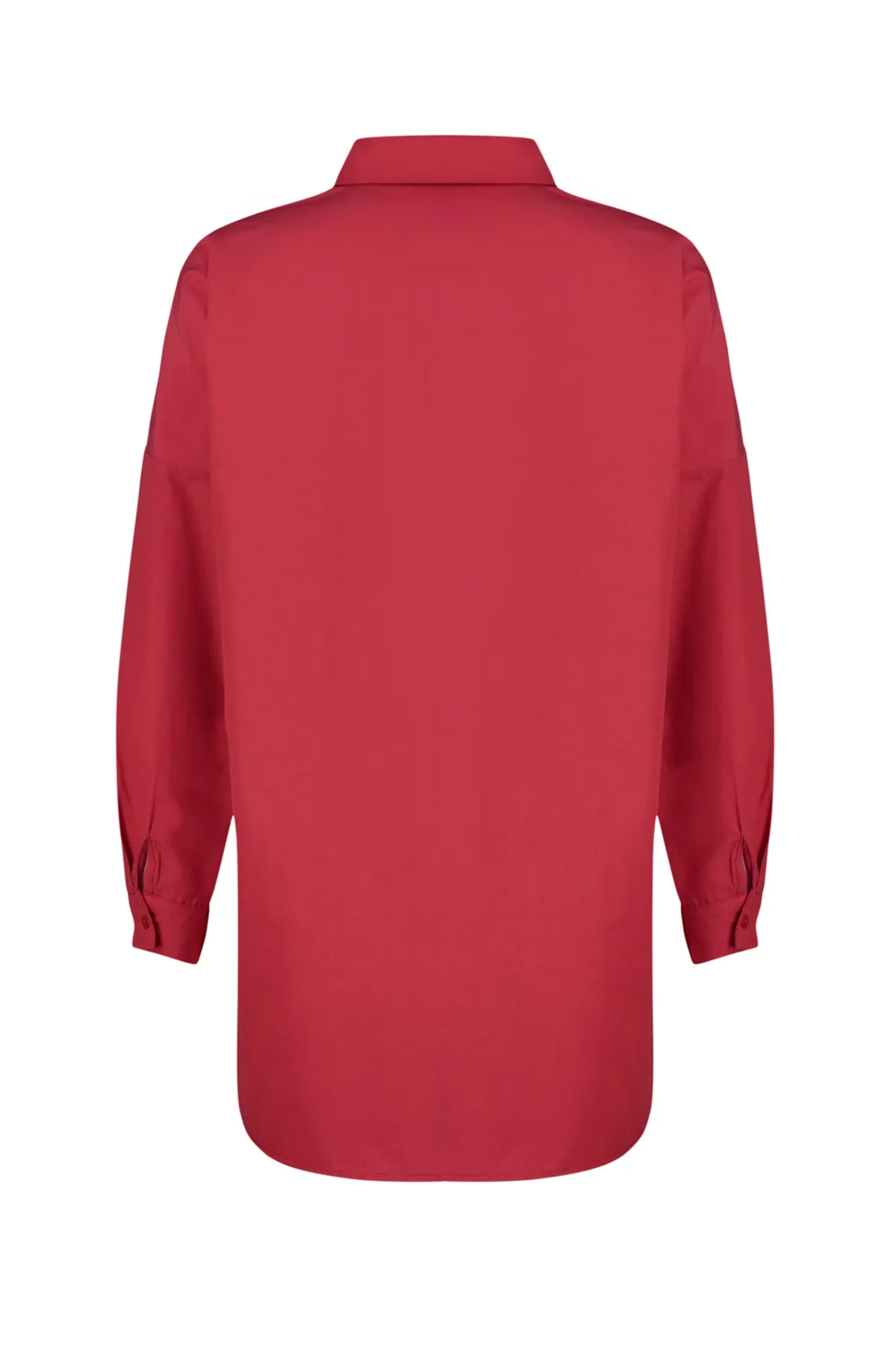 Trendyol Modest  Rotes gewebtes Baumwollhemd mit Blumenapplikationen TCTSS24TG00030