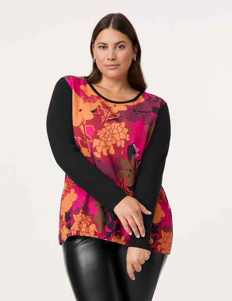 Langarmshirt mit floraler Blusenfront