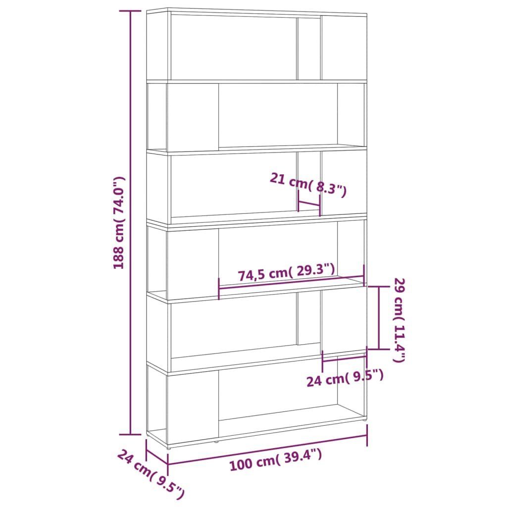 vidaXL Bücherregal Bücherregal Raumteiler Betongrau 100x24x188 cm, 1-tlg.