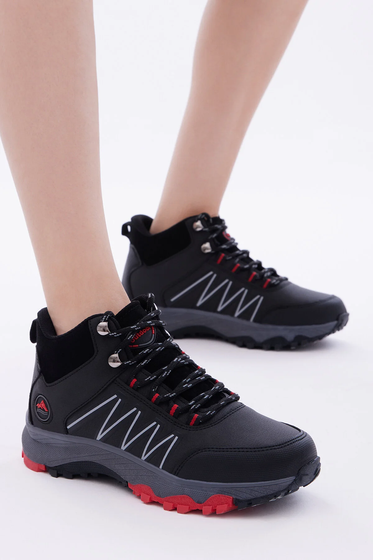 Tonny Black  Bequeme Unisex-Schnürstiefel in Schwarz und Rot