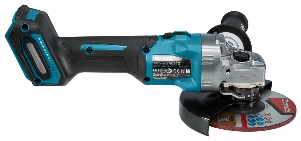 Úhlová bruska Makita GA035GZ 40V max s aretačním spínačem 150 mm bez baterií a nabíječky