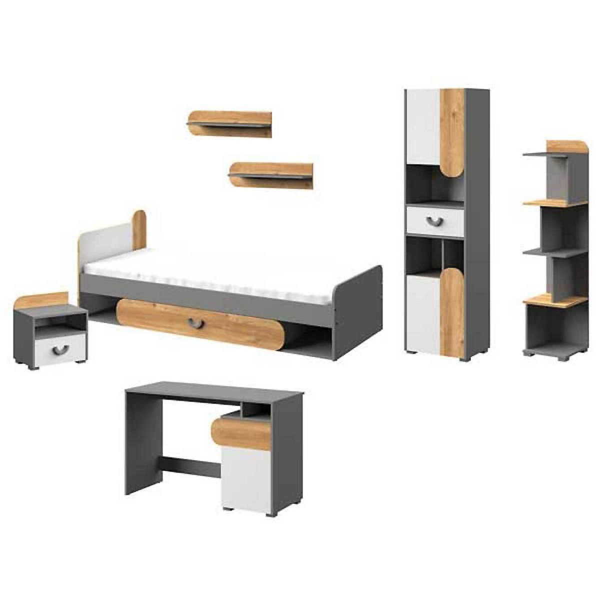 Jugendzimmer-Set komplett Carina 7-teilig 80x195cm mit 3 Schubladen