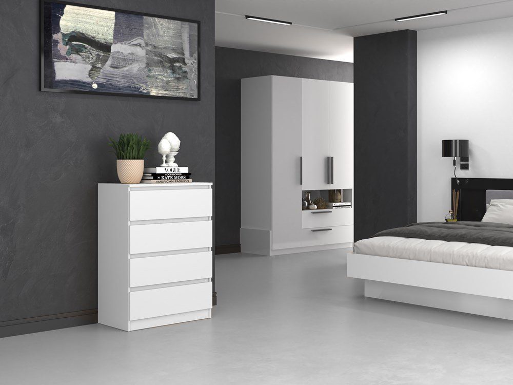 Home Collective Kommode weiß Schubladen, Schlafzimmer Flur kleiner Nachttisch, Schrank, mit drei Schubladen, Sideboard, Highboard, Breite 70 cm Höhe 75cm