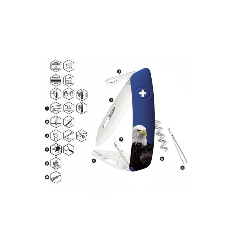 Swiza TT03 Tick Tool Wildlife Eagle Dark Blue, Schweizer Taschenmesser made in Swiss