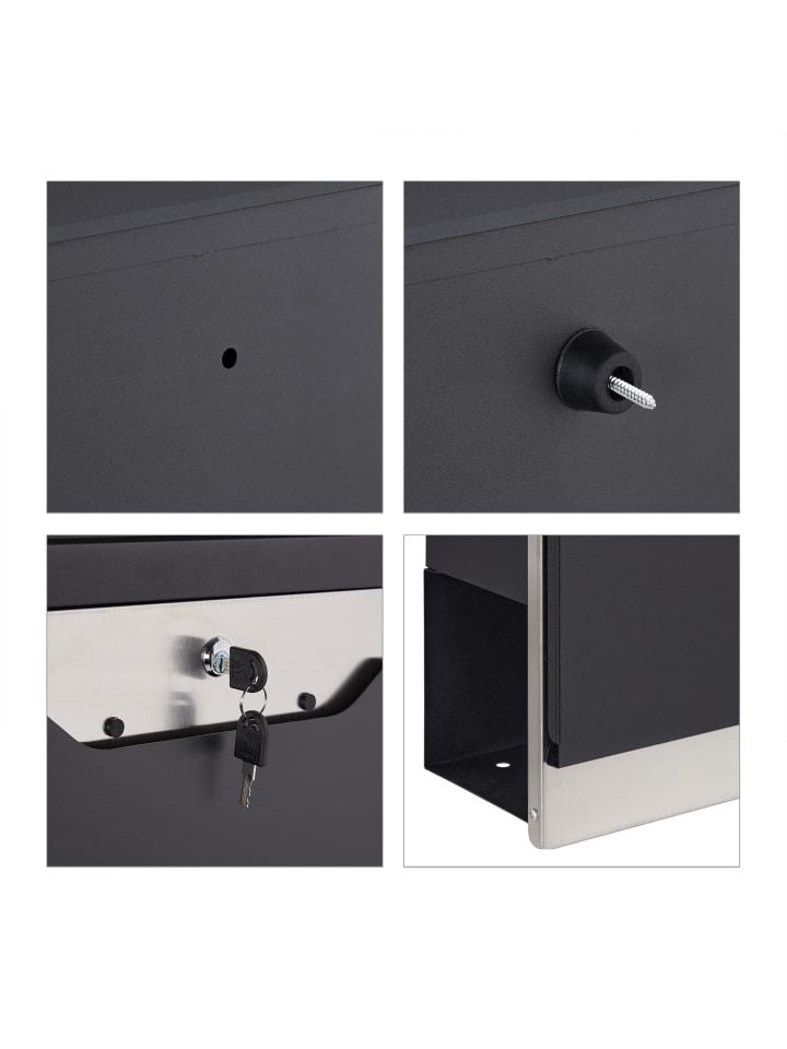 relaxdays Briefkasten in Schwarz/ Silber - (B)37 x (H)37 x (T)11 cm günstig kaufen onesize