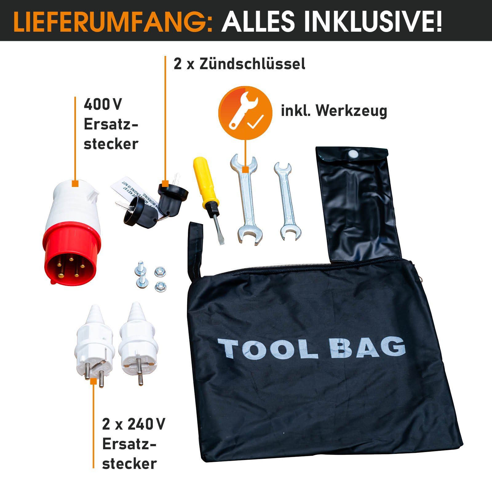 BRAST Stromerzeuger Diesel 5,7kW (7,7PS) mit 418cm³ 5000 Watt 4-Takt-Dieselmotor E-Start, (Zahlreiche Anschlüsse für flexiblen Einsatz lange Laufzeit), Generator Stromgenerator