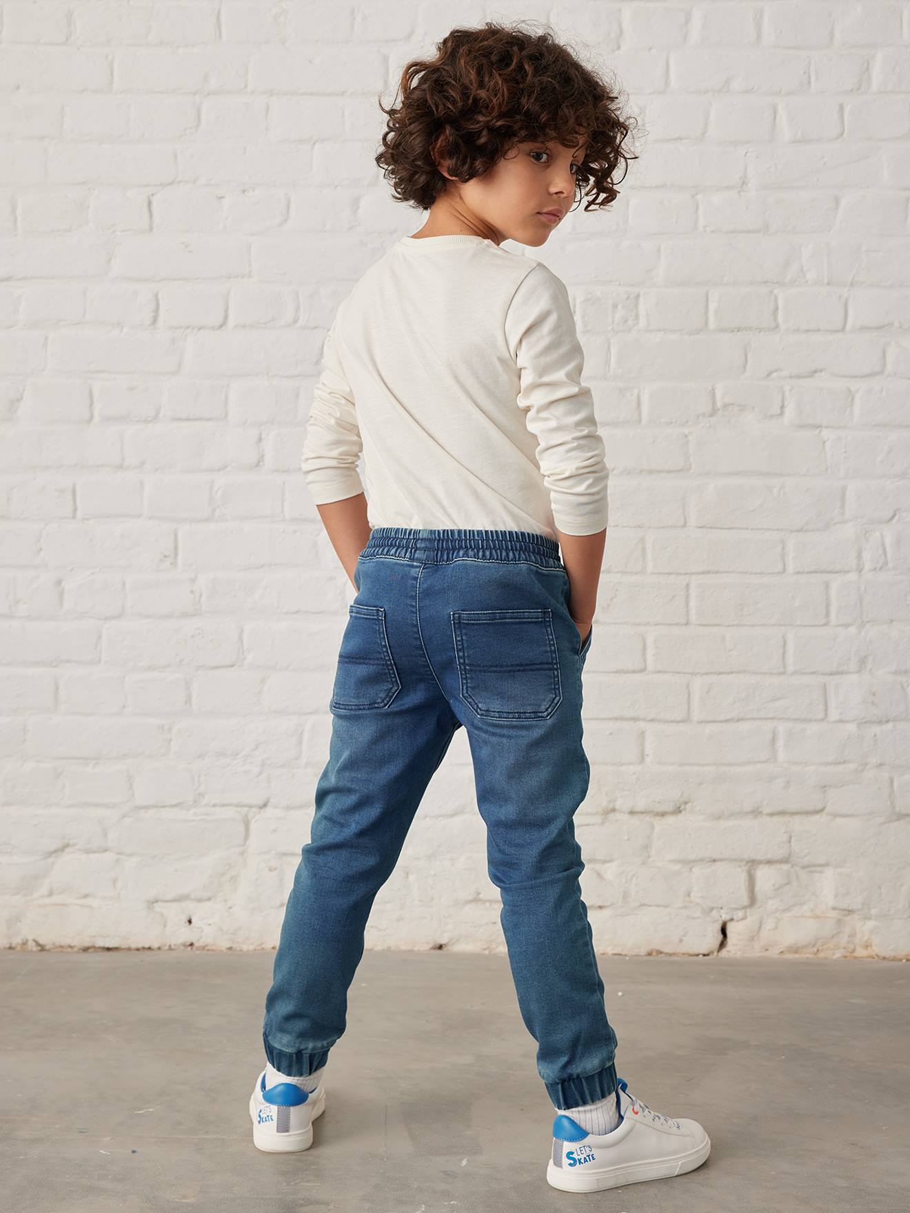Pantalon jogger en molleton effet denim facile à enfiler garçon stone
