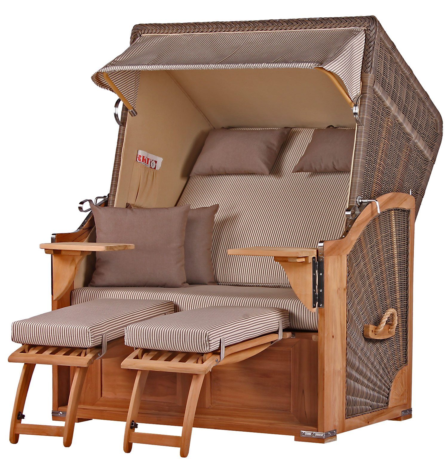 bene living Strandkorb Schaalsee 2-Sitzer Teak - PE grau - Modell 510, BxTxH: 125x80x170 cm, Volllieger ca. 175 Grad, Ostsee-Strandkorb Komplettset, inkl. Liftersystem