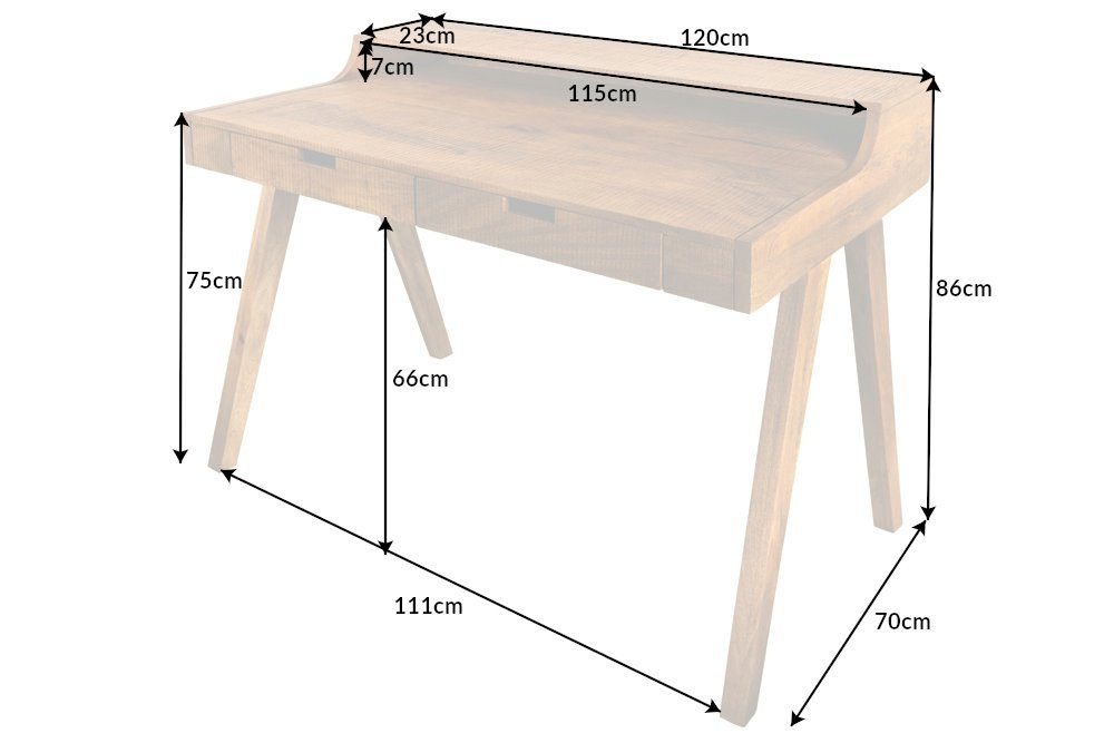 riess-ambiente Schreibtisch MONSOON 120cm braun (Einzelartikel, 1-St), Sekretär · Schublade · Massivholz · Büro