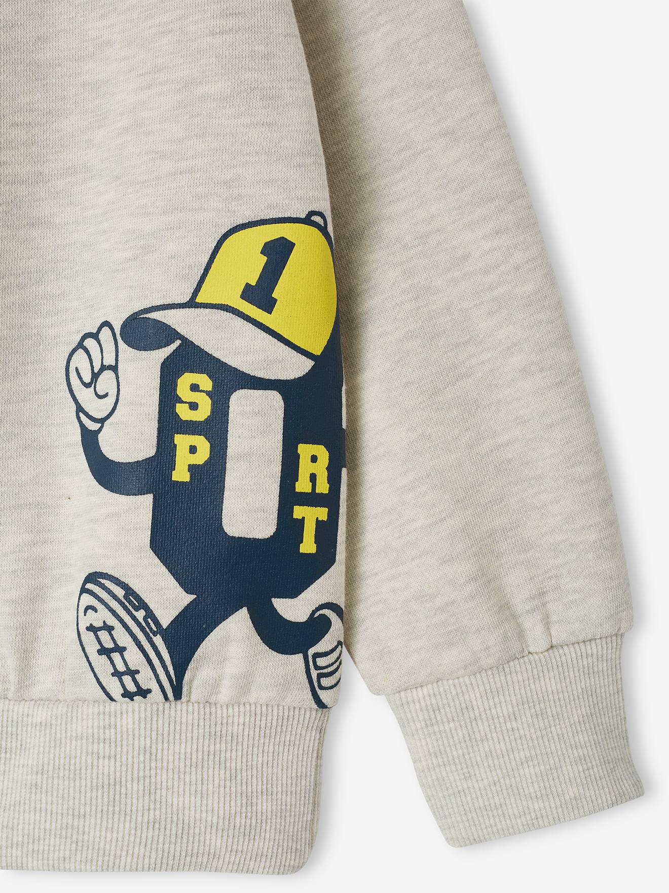 Vertbaudet Jungen Sport-Sweatshirt mit Print Oeko-Tex - weiß meliert