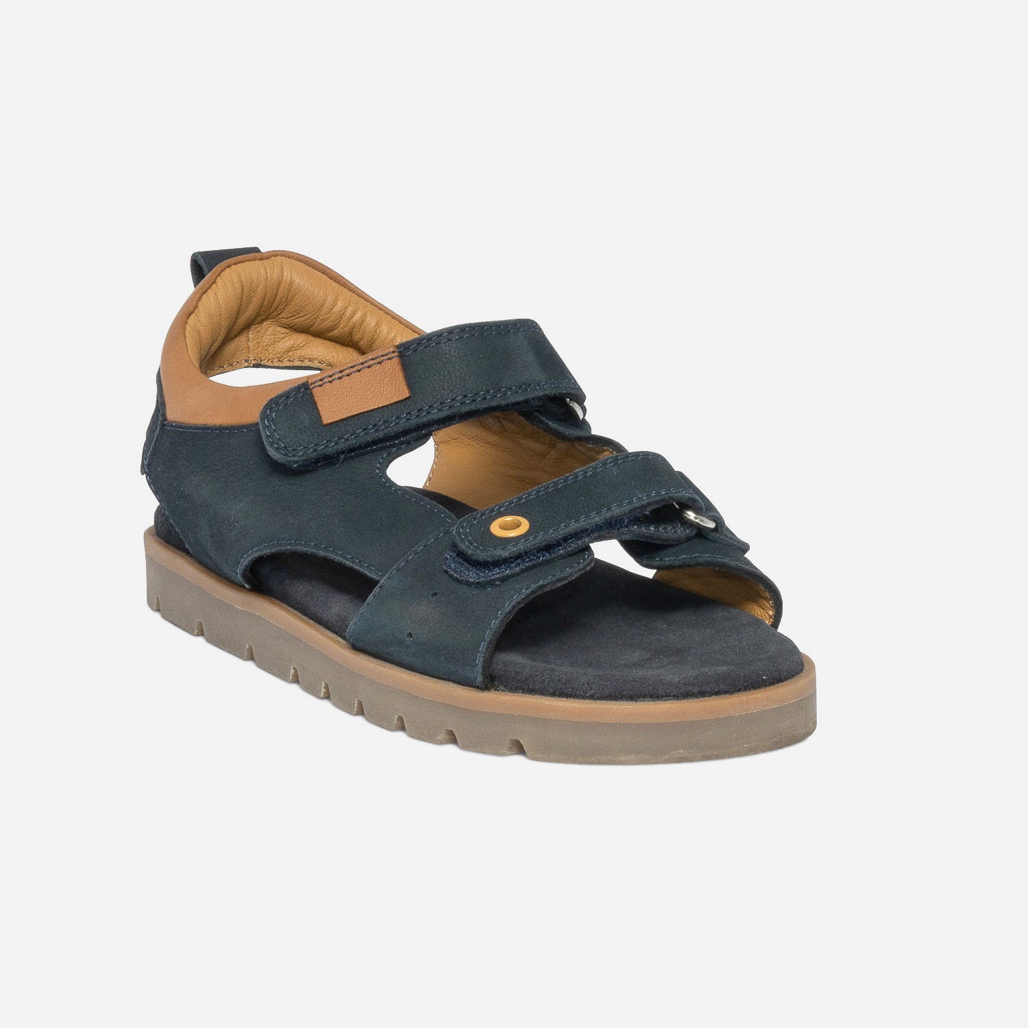 Sandale bleu marine et marron en cuir à scratchs