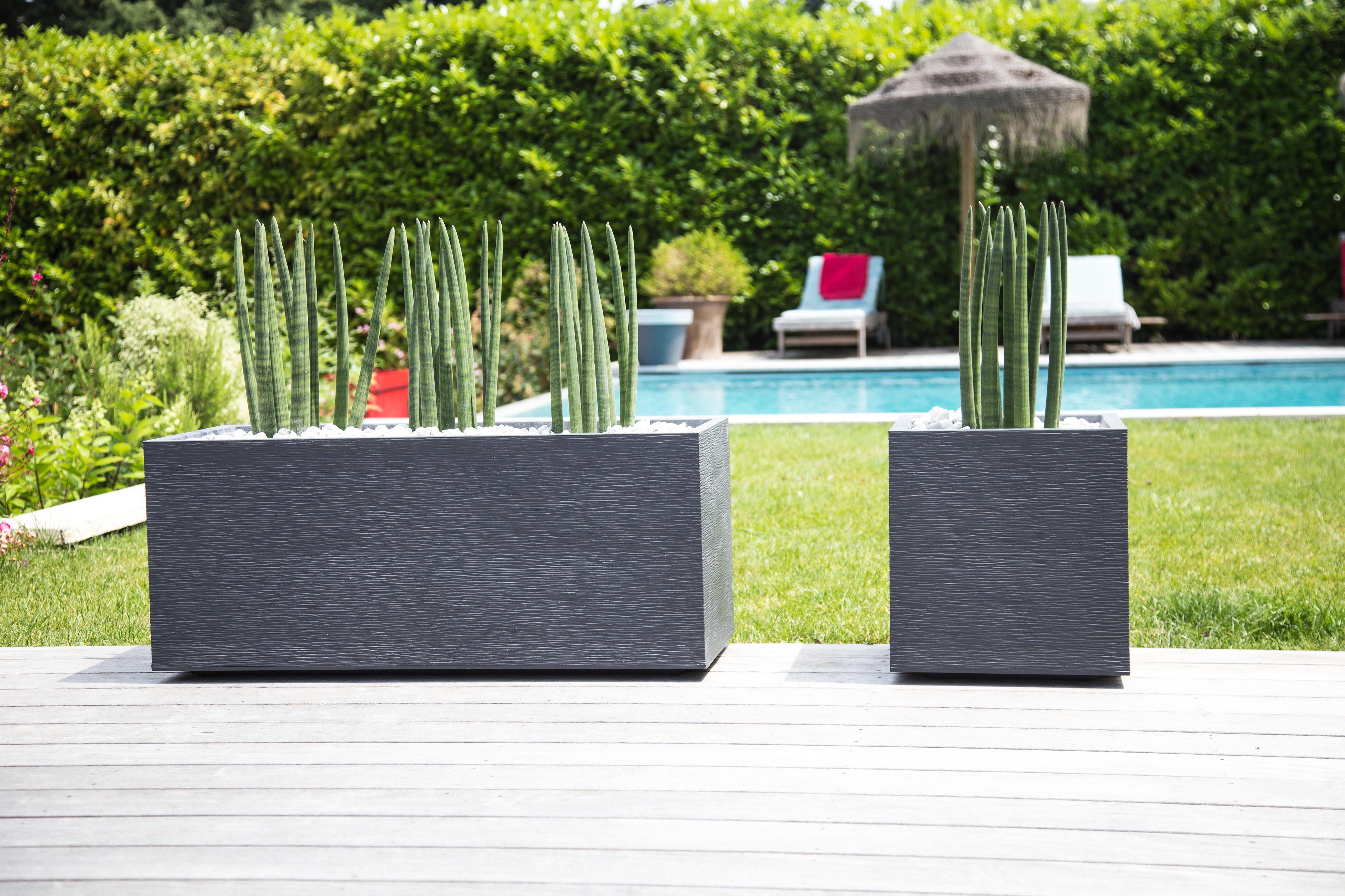 ONDIS24 Pflanzkübel Pflanzkübel Blumenkübel Blumentopf Vulkan 40, Gestein/Basalt/Graphit Optik mit Wasserspeicher