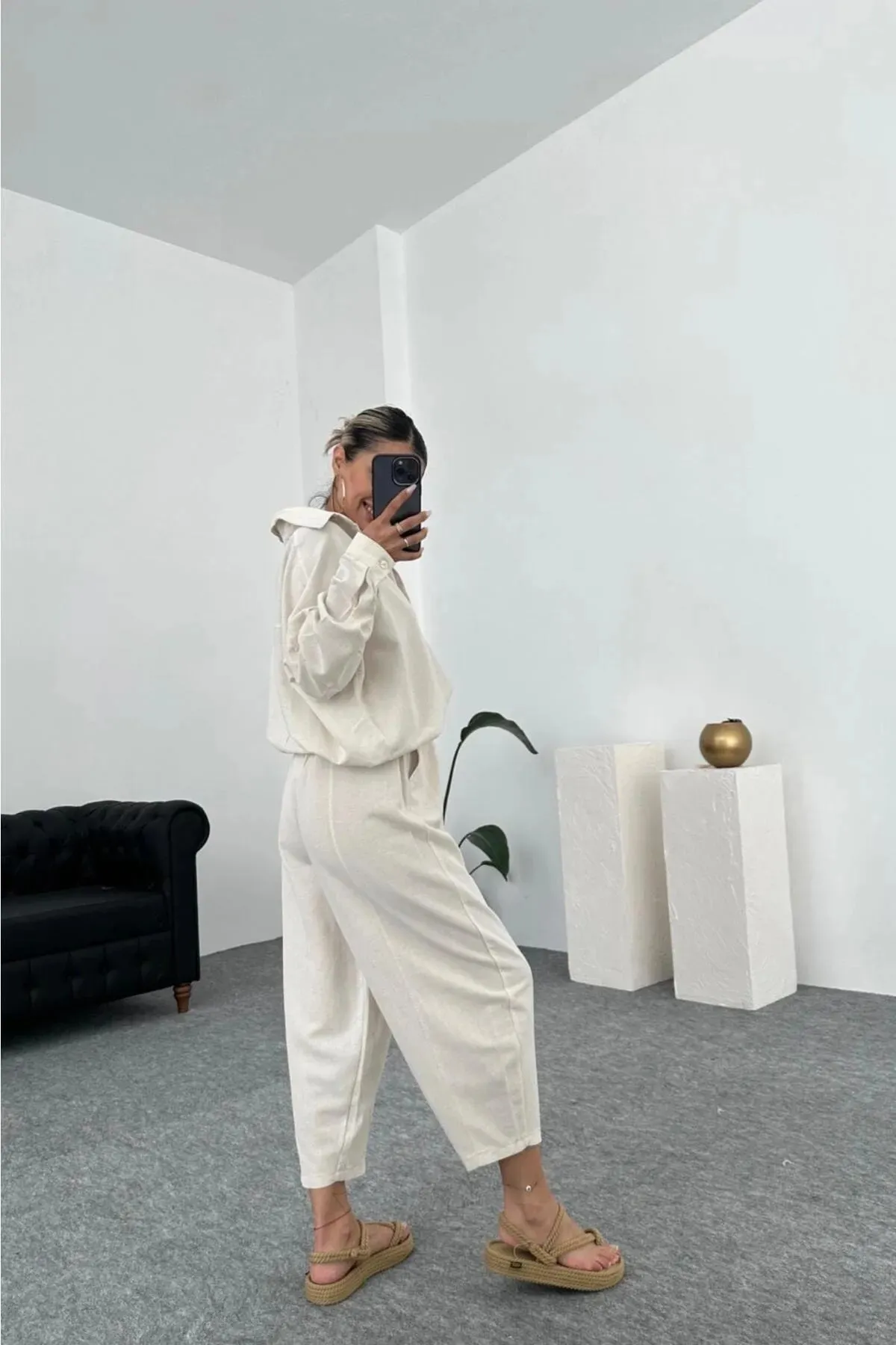 Laluvia  Taş Premium-Leinenhemd, Shalwar-Hose, Oberteil und Unterteil im Set