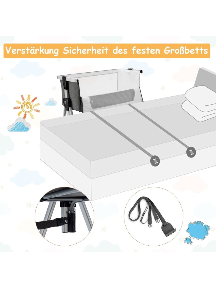 COSTWAY 3 in 1 Beistellbett in Anthrazit günstig kaufen 56 cm