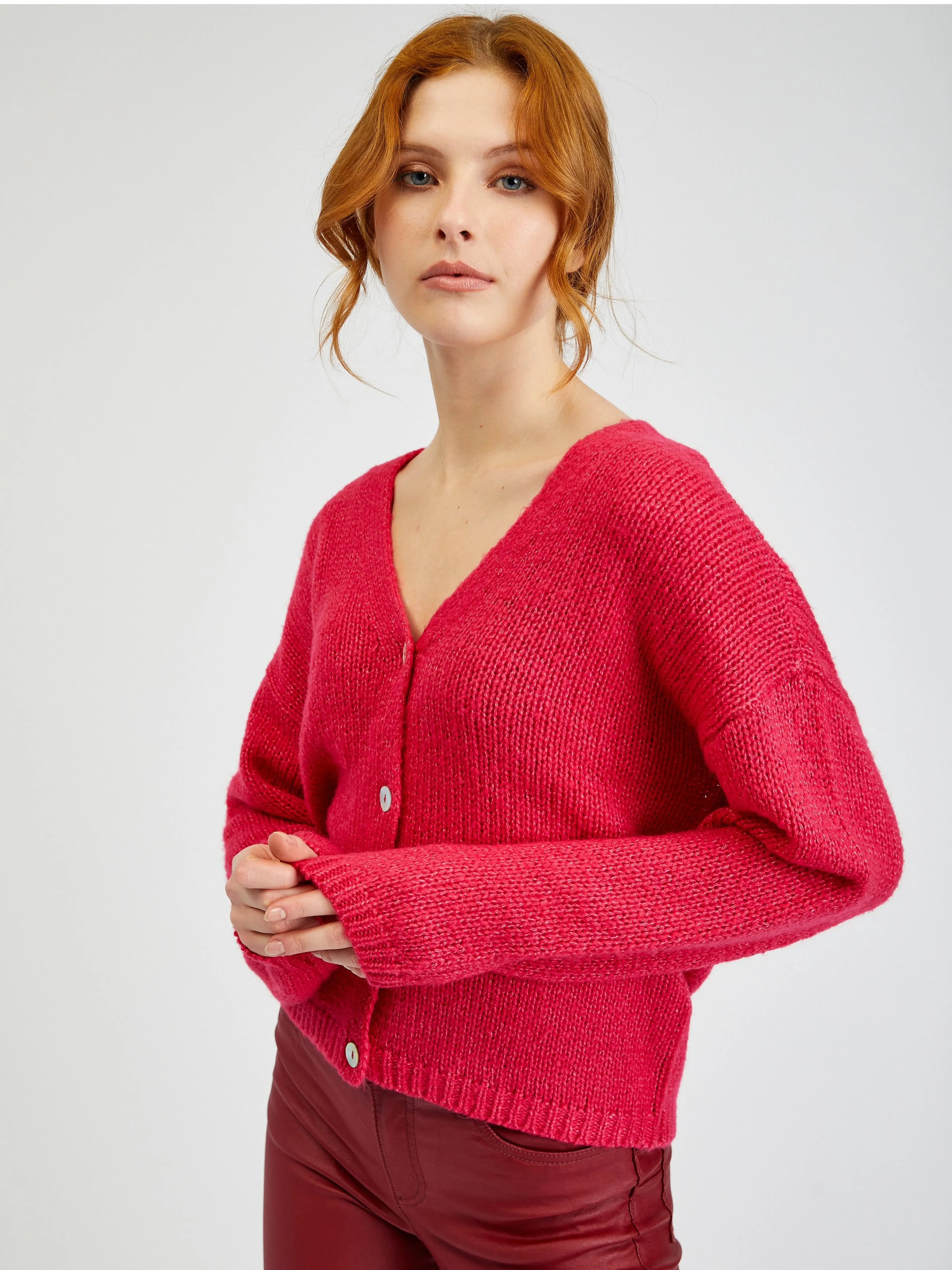 Dunkelrosa lockere Damen-Strickjacke ORSAY