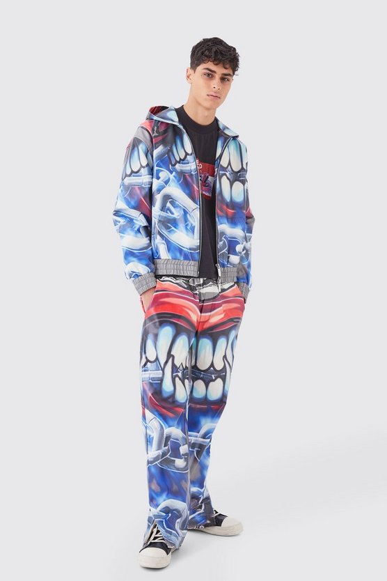 Gemusterte PU-Hose mit geradem Bein