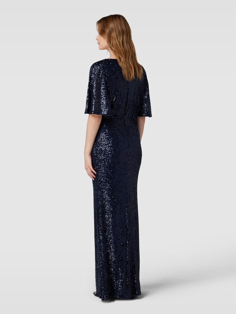 Abendkleid mit Allover-Paillettenbesatz in dunkelblau