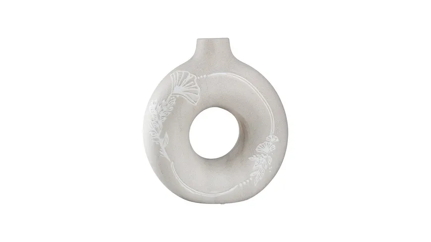 GILDE Vase Rund Ginkgokranz H=18cm Beige