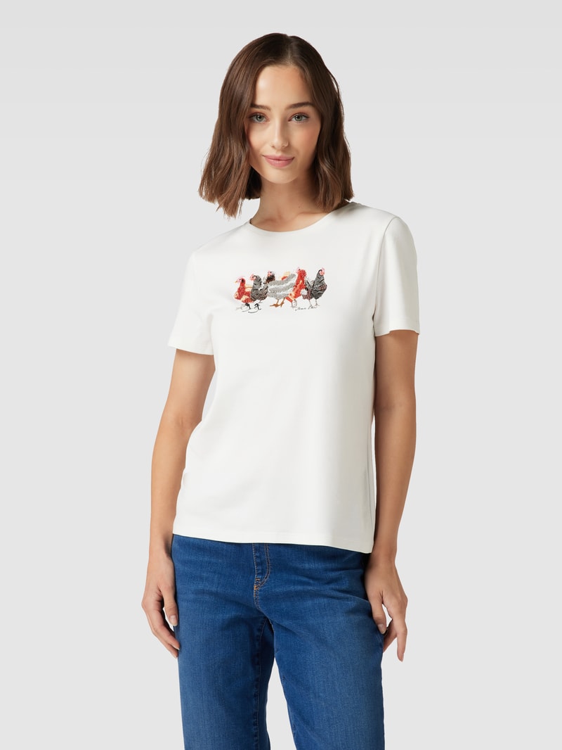 T-Shirt mit Motiv-Stickerei in offwhite