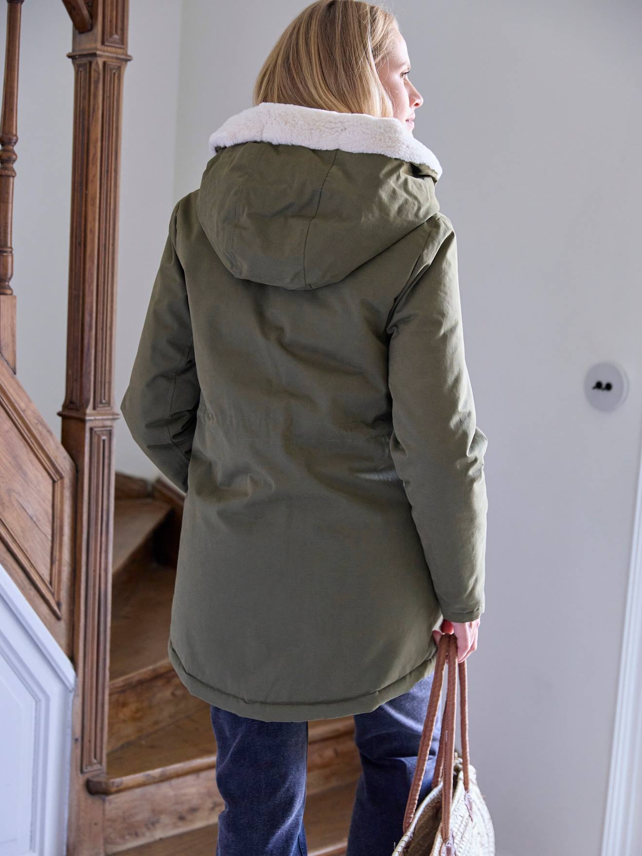 Vertbaudet Umstands-Winterjacke mit Webpelz-Futter - khaki