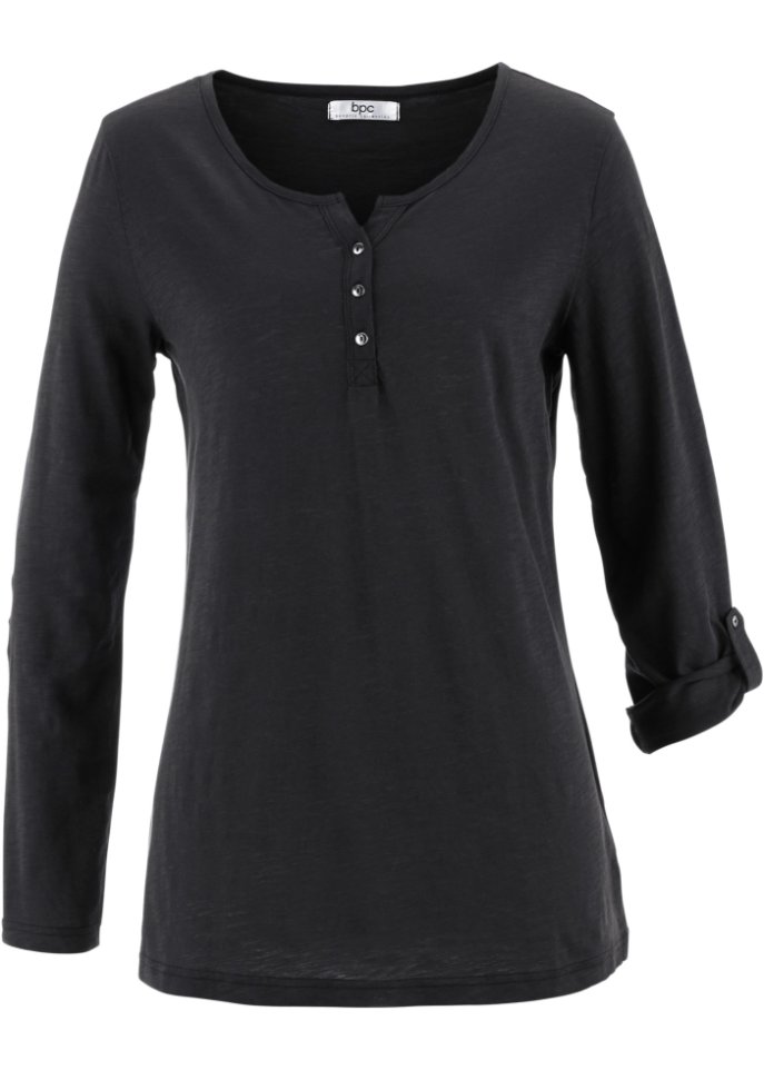 Leichtes Baumwoll Langarm-Shirt mit Knopfleiste