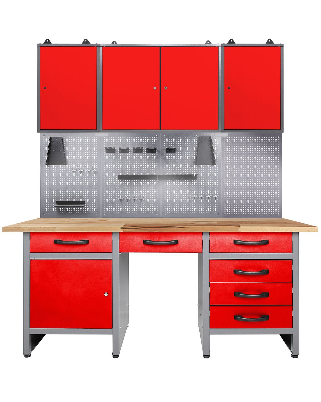 Ondis24 Werkstatt Set Harry 160 cm 3 Schränke LED rot