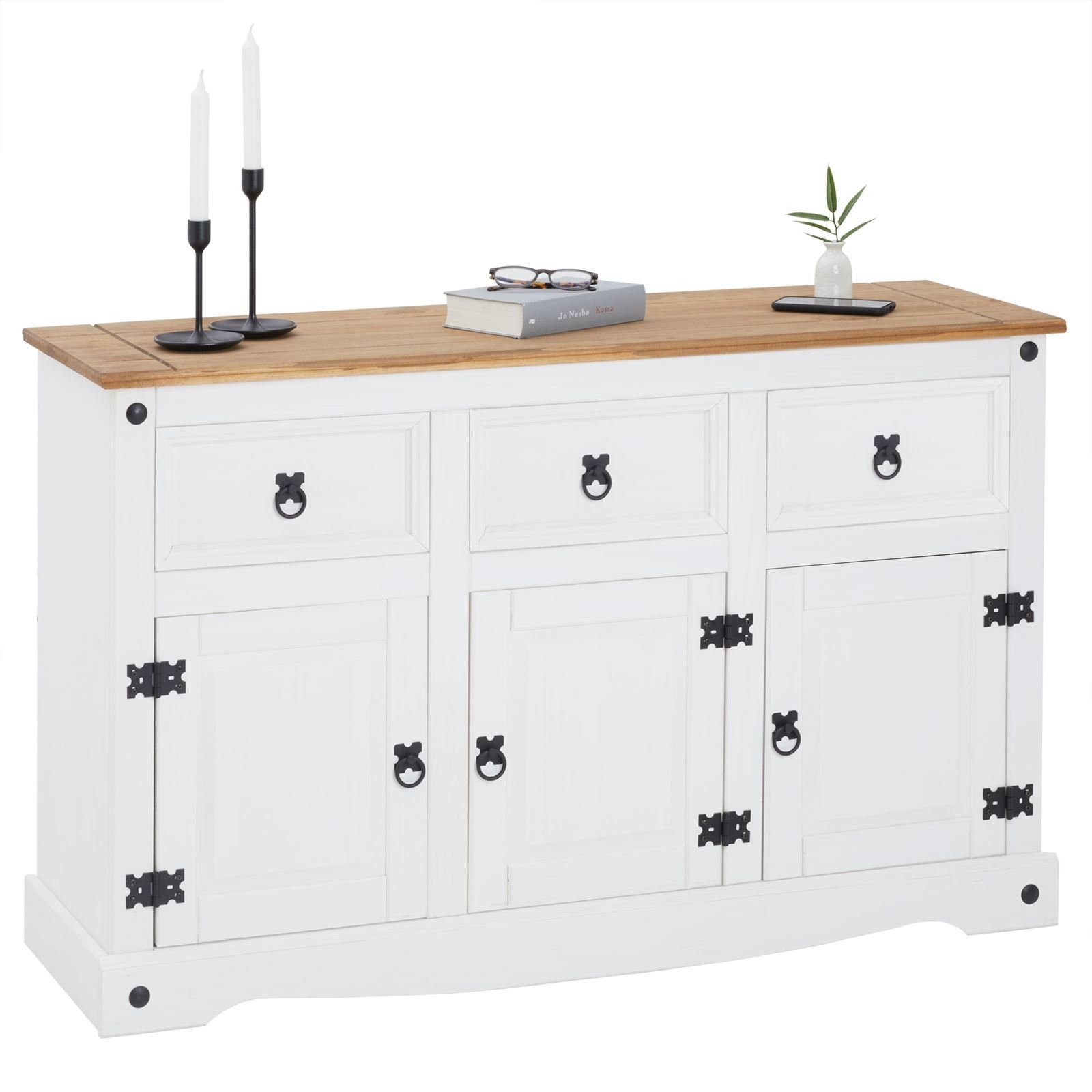 CARO-Möbel Sideboard CAMPO, Sideboard Kommode Highboard Möbel Kiefer massiv weiß Buffetschrank Ges