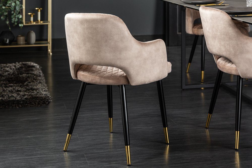 riess-ambiente 4-Fußstuhl PARIS greige / schwarz gold (Einzelartikel, 1 St), Esszimmer · Samt · Metall · mit Armlehne · Retro