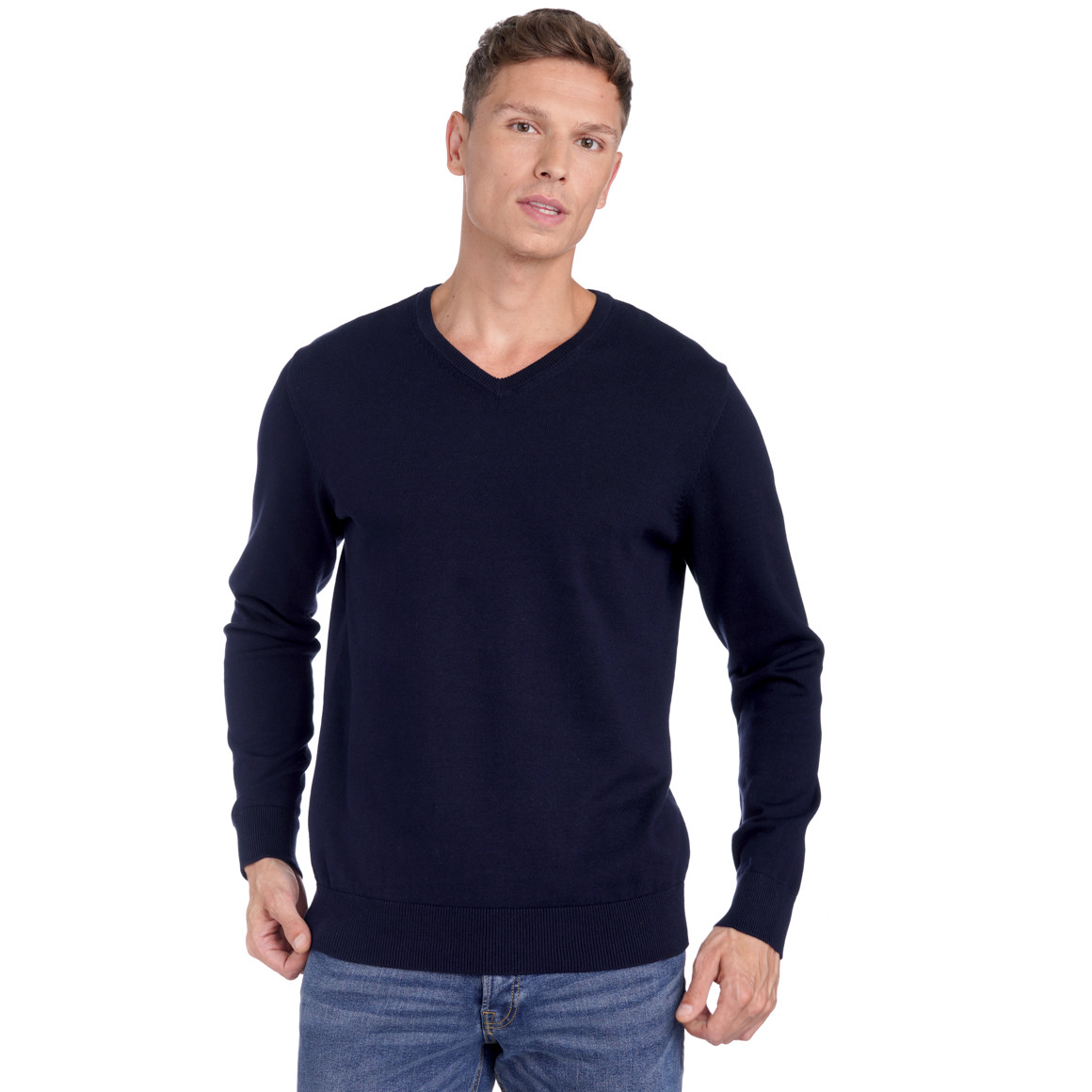 Herren Feinstrickpullover mit V-Ausschnitt
