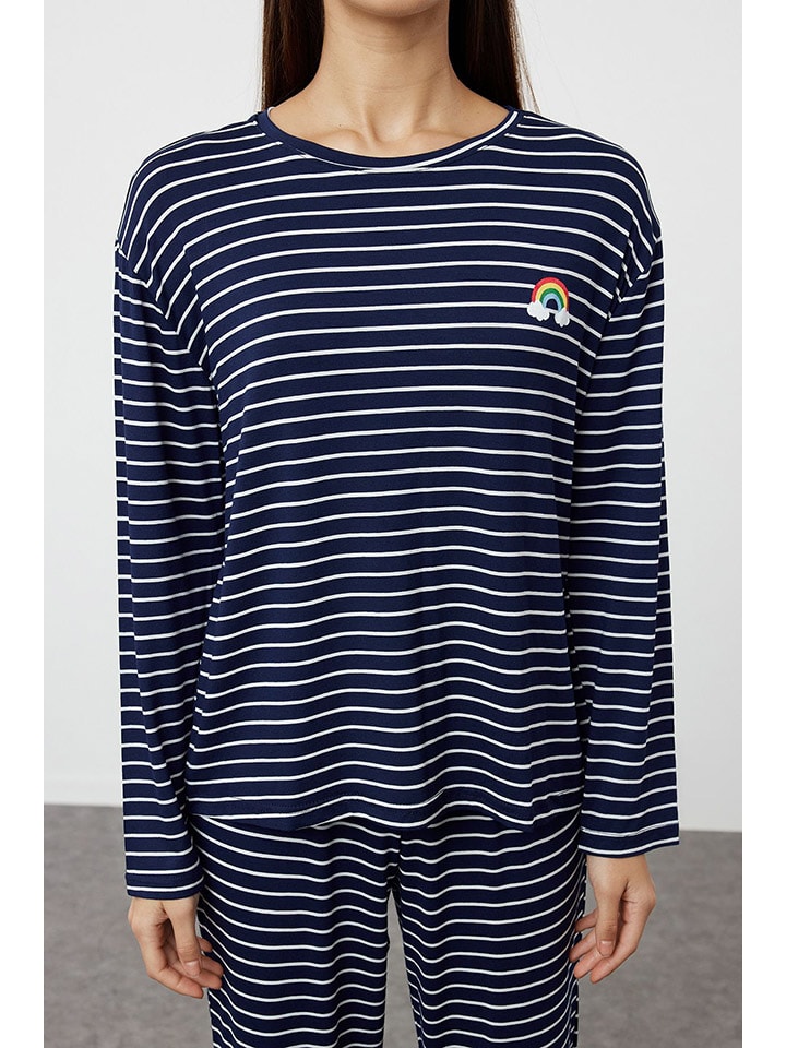 trendyol Pyjama in Dunkelblau/ Weiß günstig kaufen