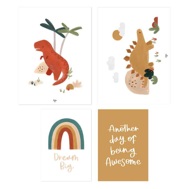 Lot de 4 Affiches non encadrée Sunny dino Lilipinso and Co