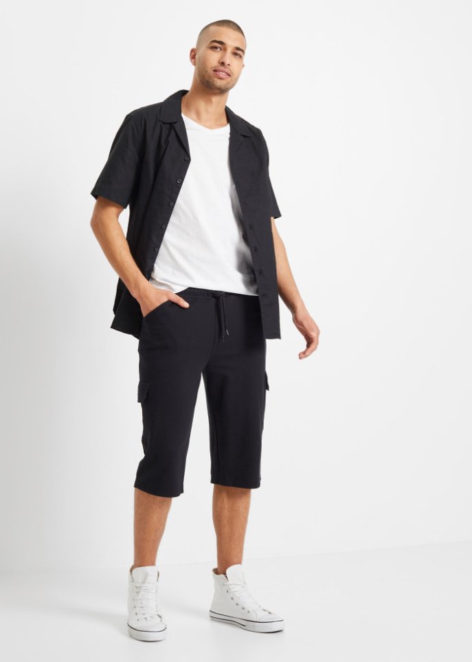 Long-Sweat-Bermuda mit Cargotaschen, Regular Fit