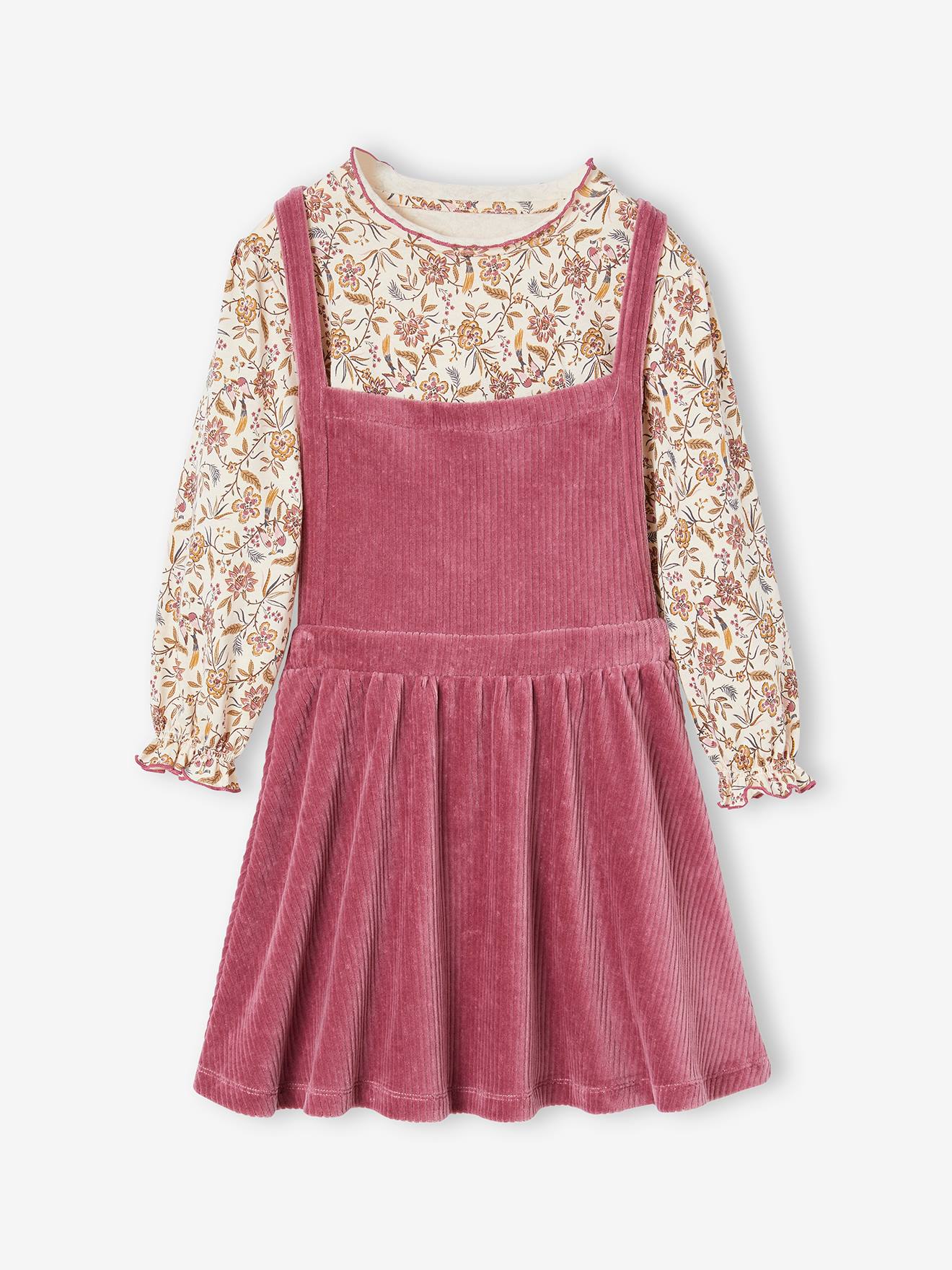Vertbaudet Mädchen-Set: Shirt & Latzkleid aus Cord - malve