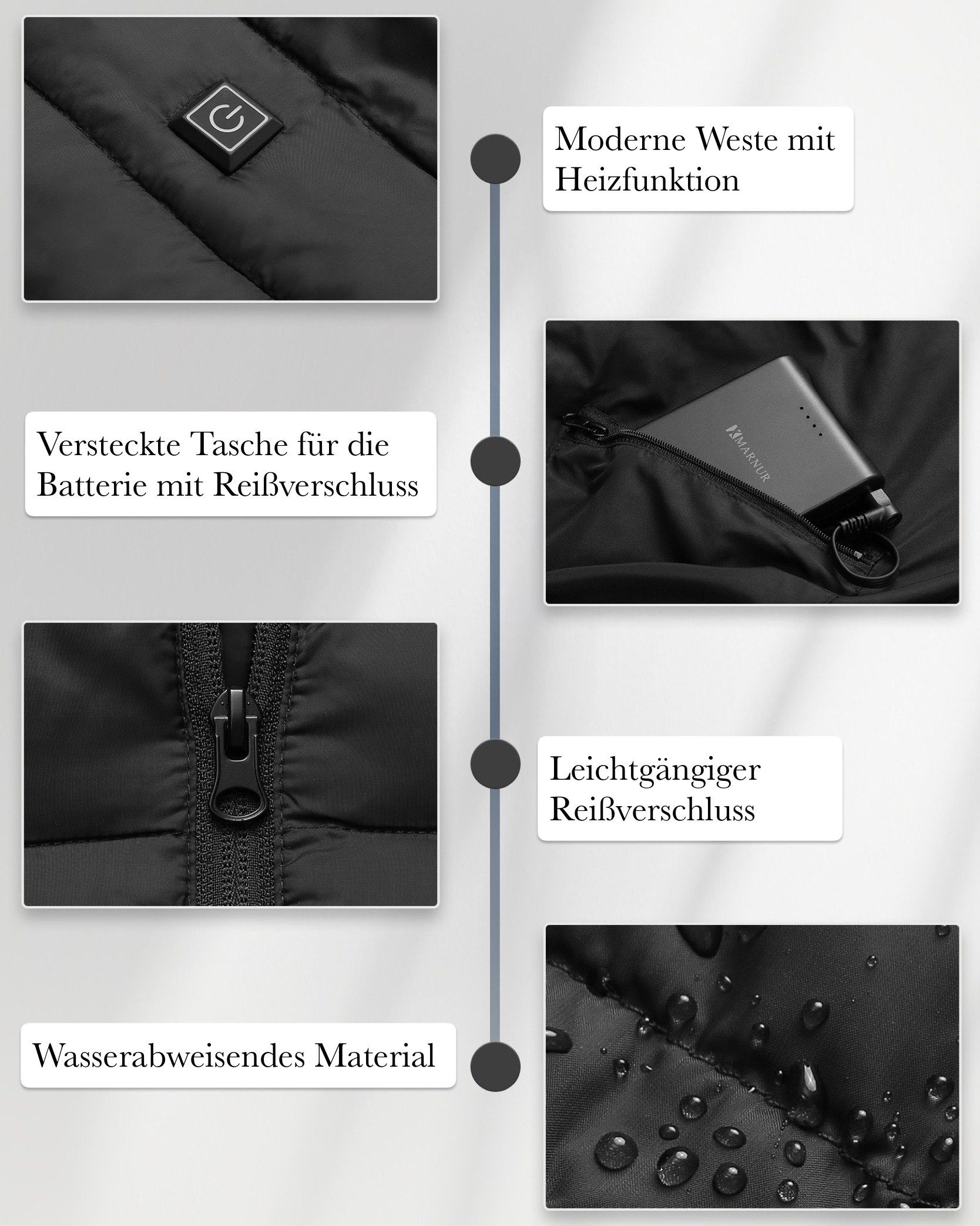 Thermrup Funktionsweste Beheizbare Weste mit Akku 7,4V