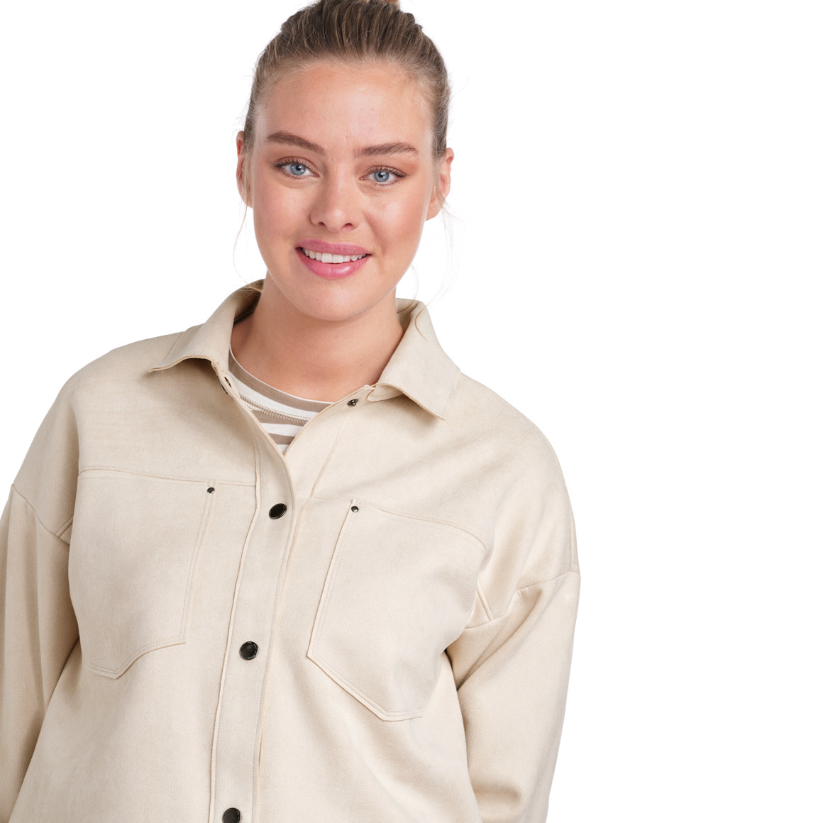 Damen Velours-Bluse mit Druckknopfleiste
