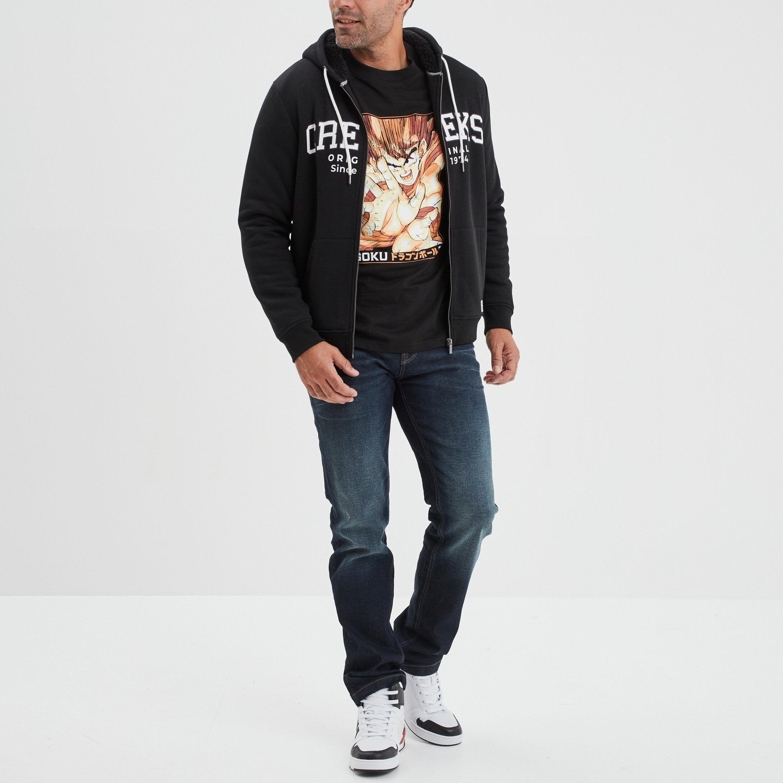 Sweat zippé à capuche doublé Creeks noir homme | La Halle