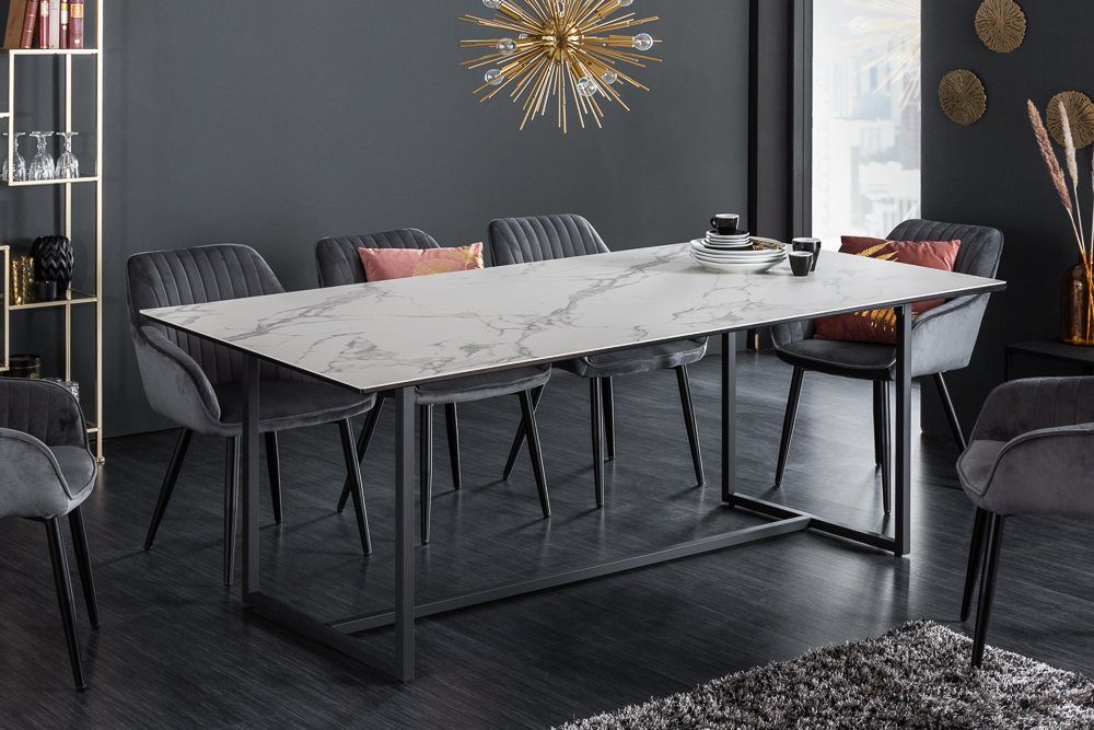 riess-ambiente Esstisch SYMBIOSE 200cm weiß / schwarz (Einzelartikel, 1-St), Esszimmer · Keramik · Metall · Marmor-Optik · Industrial Design