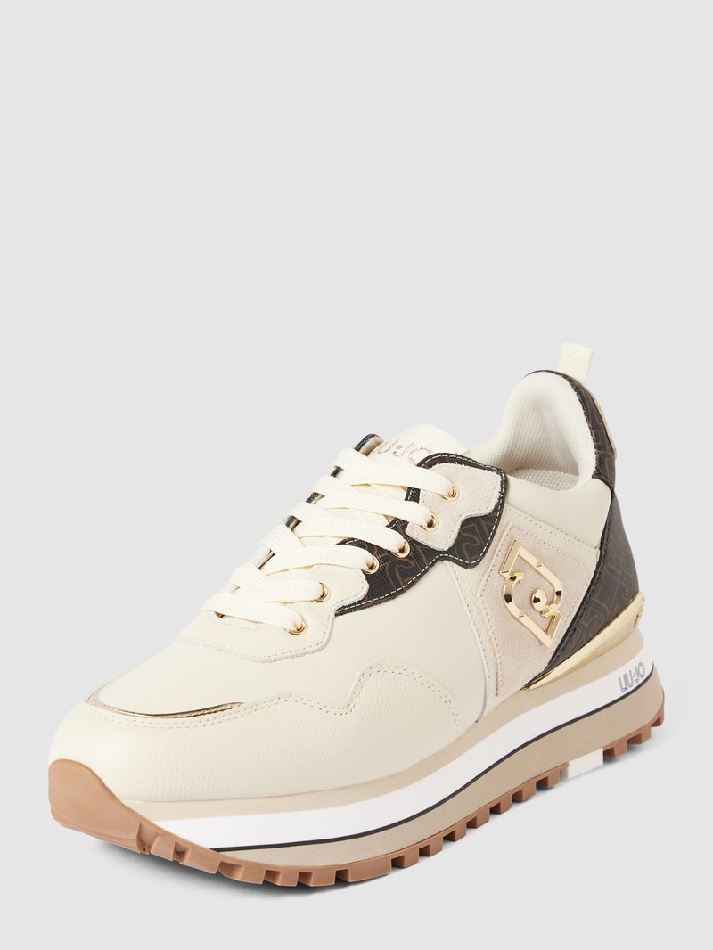 Sneaker mit Label-Print in beige