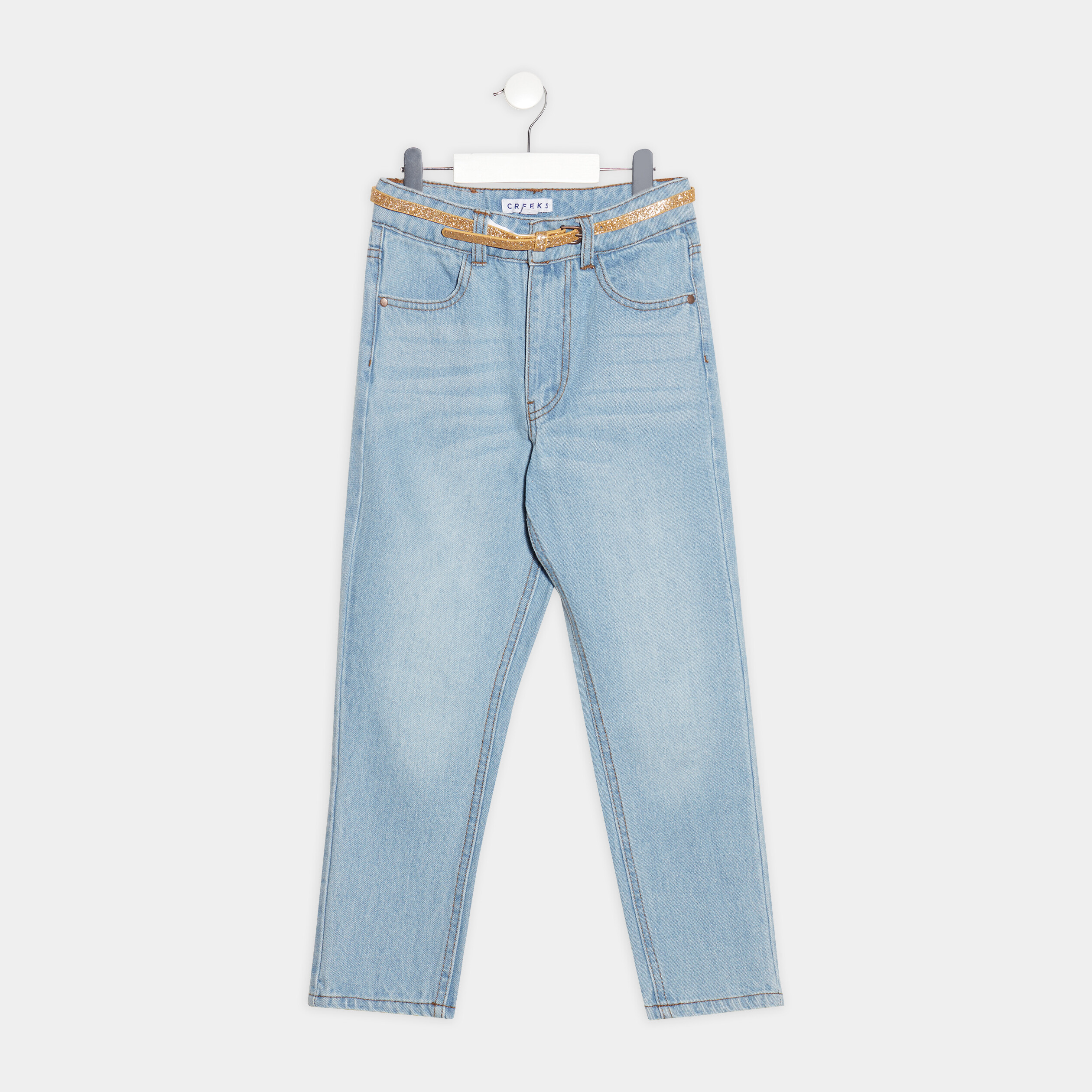 Jeans mom taille haute Creeks denim triple stone fille | La Halle