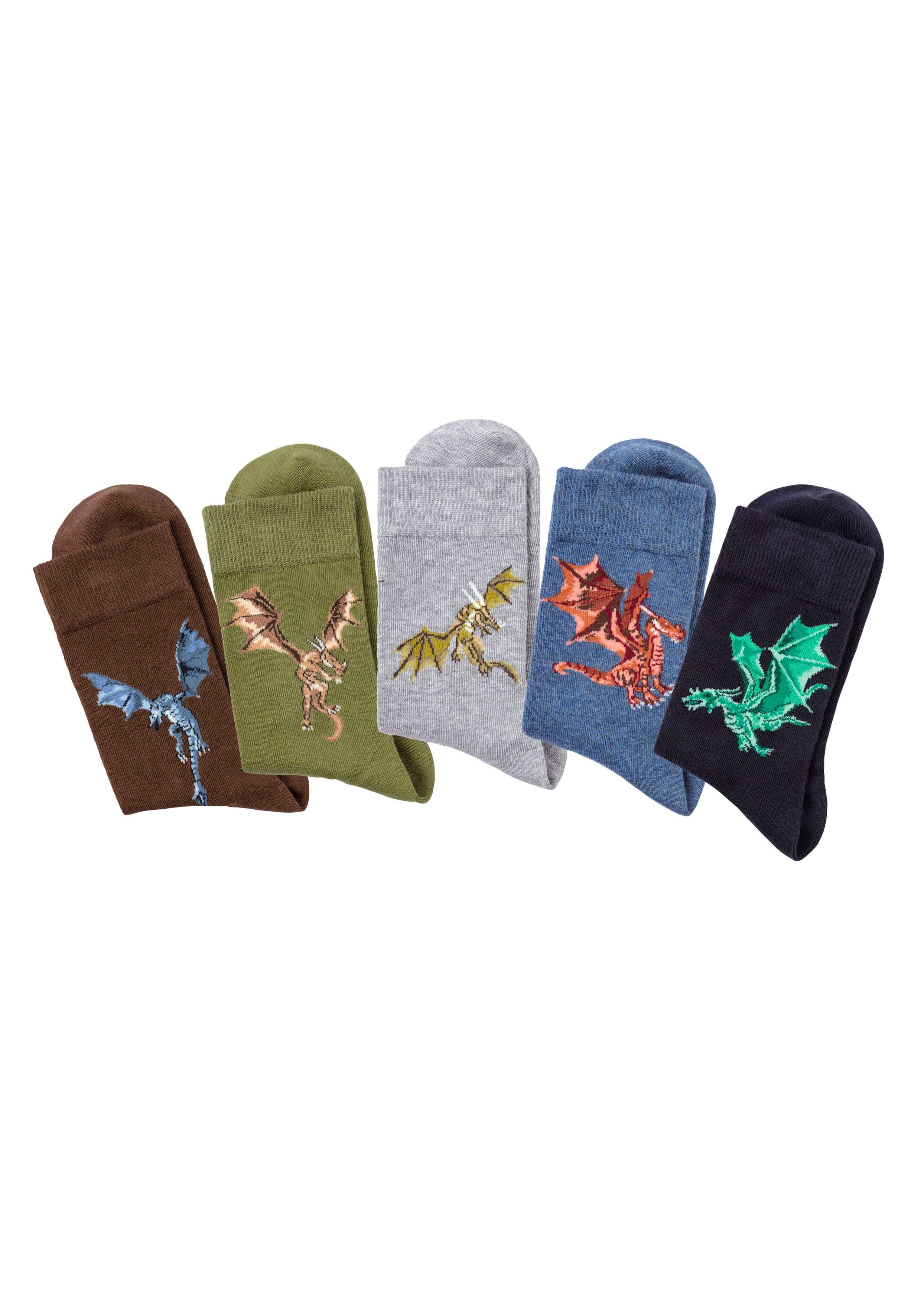 H.I.S Socken (5-Paar) mit unterschiedlichen Drachen Motiven
