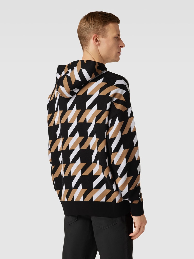 Hoodie mit Allover-Muster Modell 'Ofondo' in schwarz