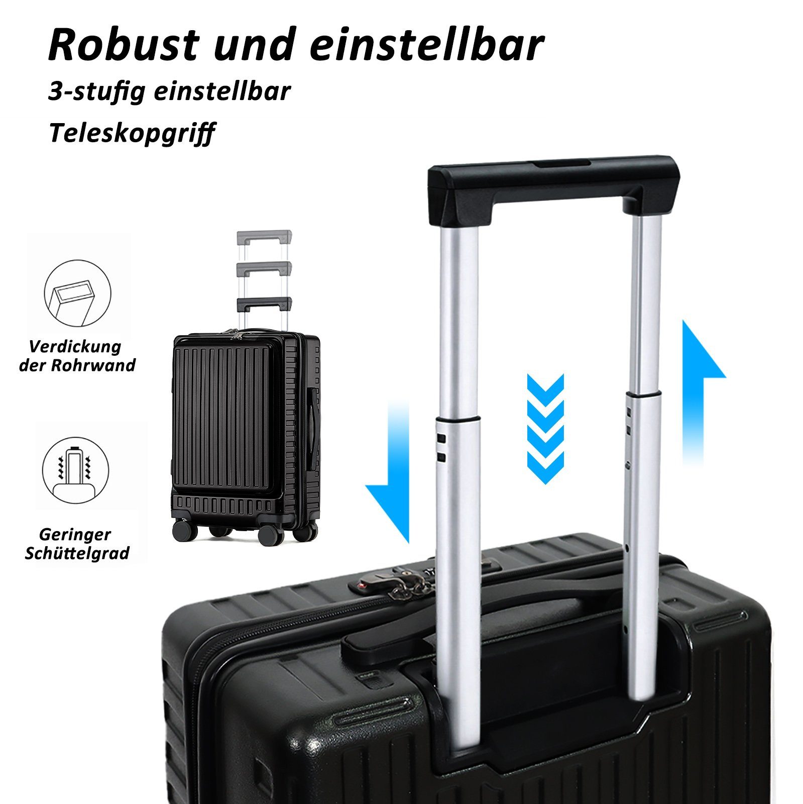 CALIYO Hartschalen-Trolley Business Trolly, Roll-Reisekoffer, Trolley Rollkoffer Erweiterbar, 4 Rollen, Trolley Rollkoffer Reisekoffer Erweiterbar mit Laptopfach