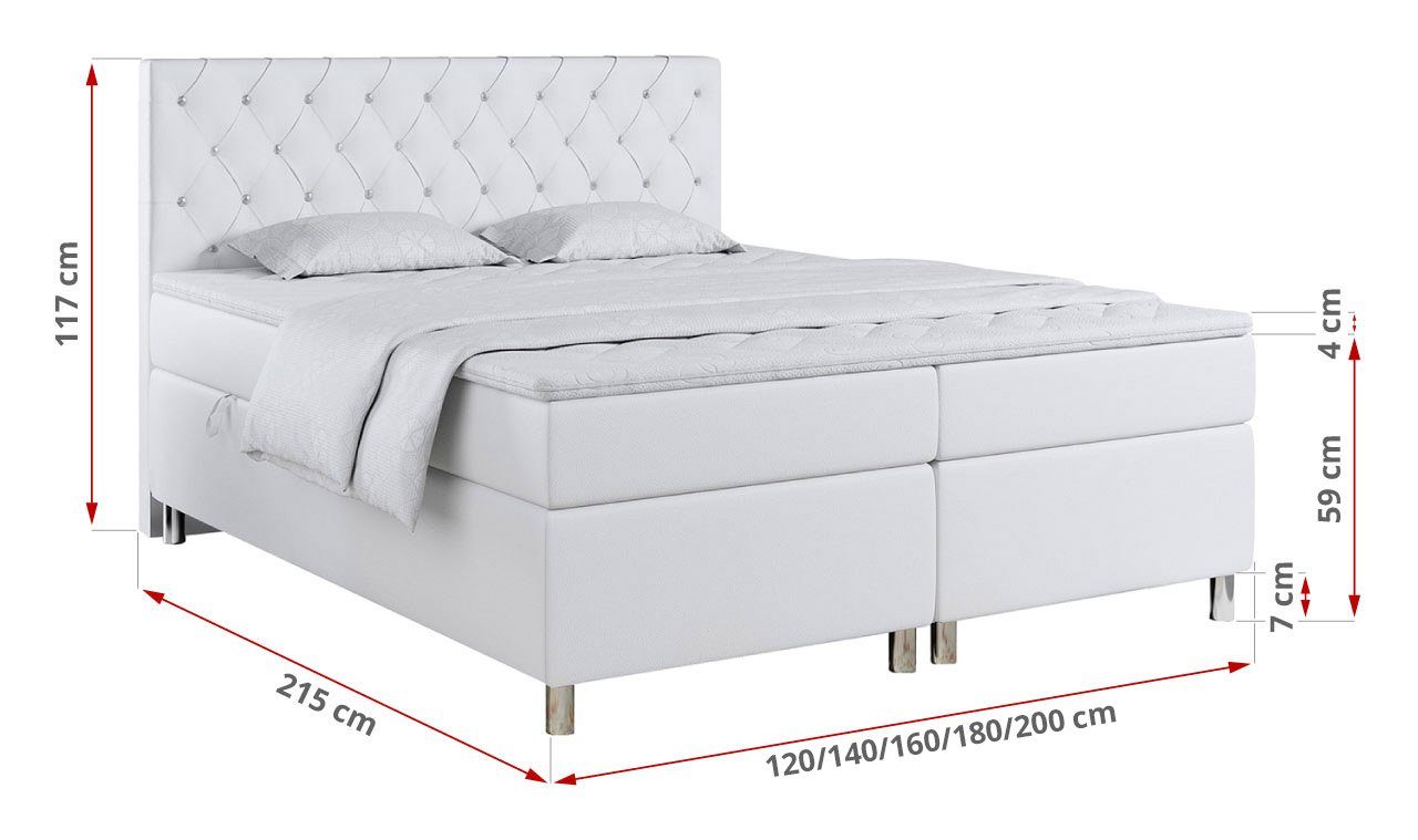 MKS MÖBEL Boxspringbett ROMA, mit Bettkasten, Doppelbett mit Multipocket-Matratze und Topper