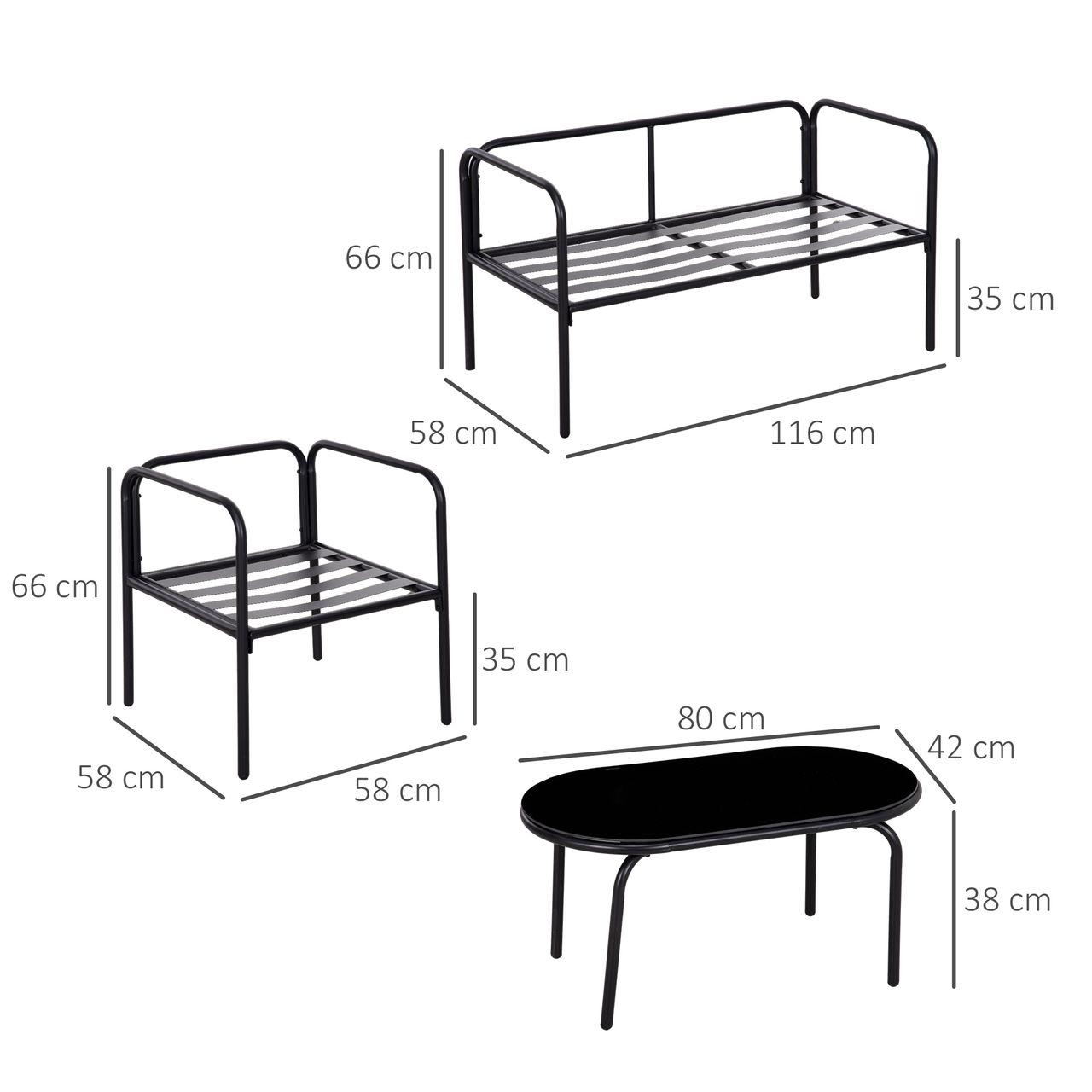 Outsunny 4-tlg. Gartenmöbel-Set Gartengarnitur mit Sessel Couchtisch Zweisitzer
