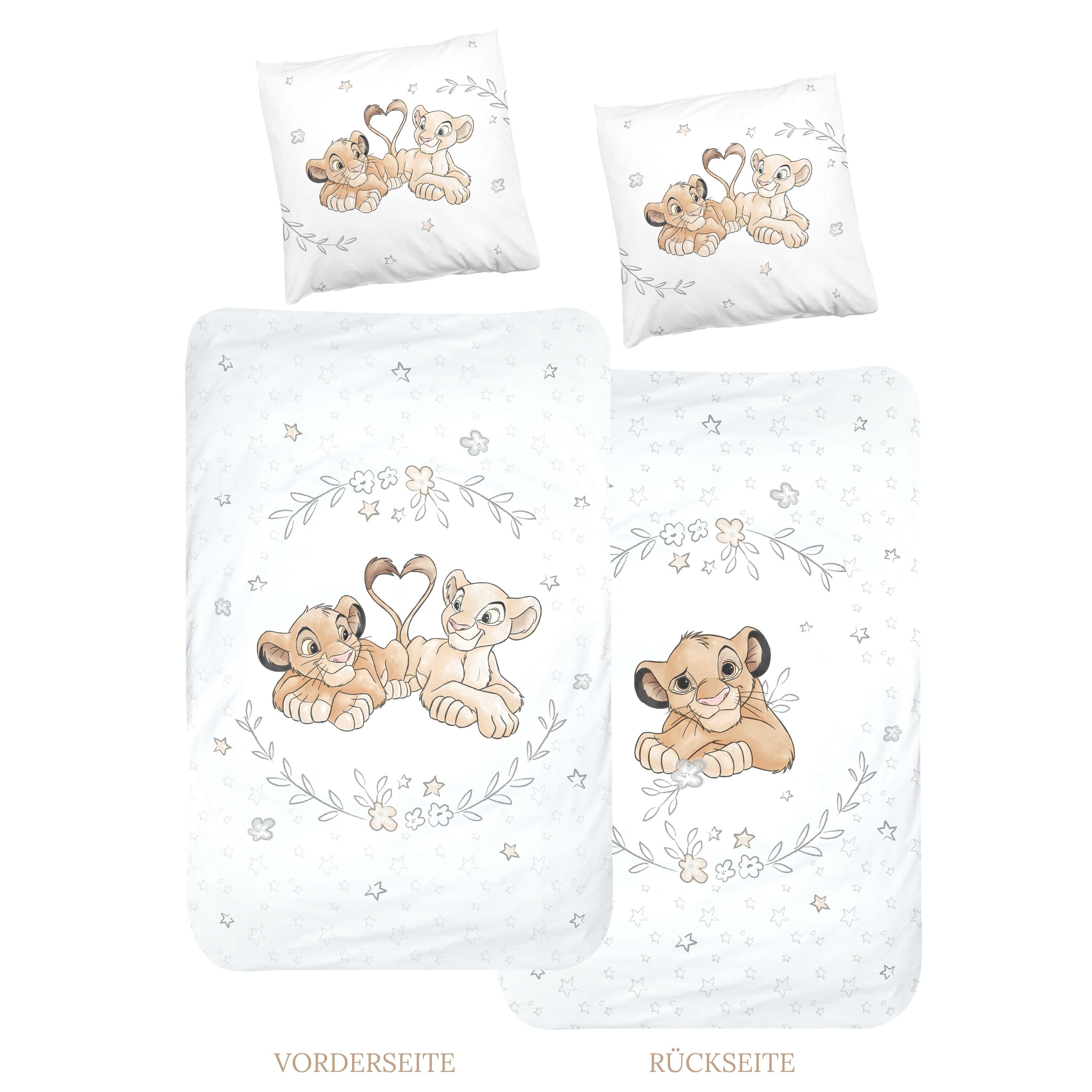 Kinderbettwäsche König der Löwen 135x200 + 80x80 cm, 100 % Baumwolle, MTOnlinehandel, Renforcé, 2 teilig, Simba & Nala Bettwäsche für Kinder und Jugend