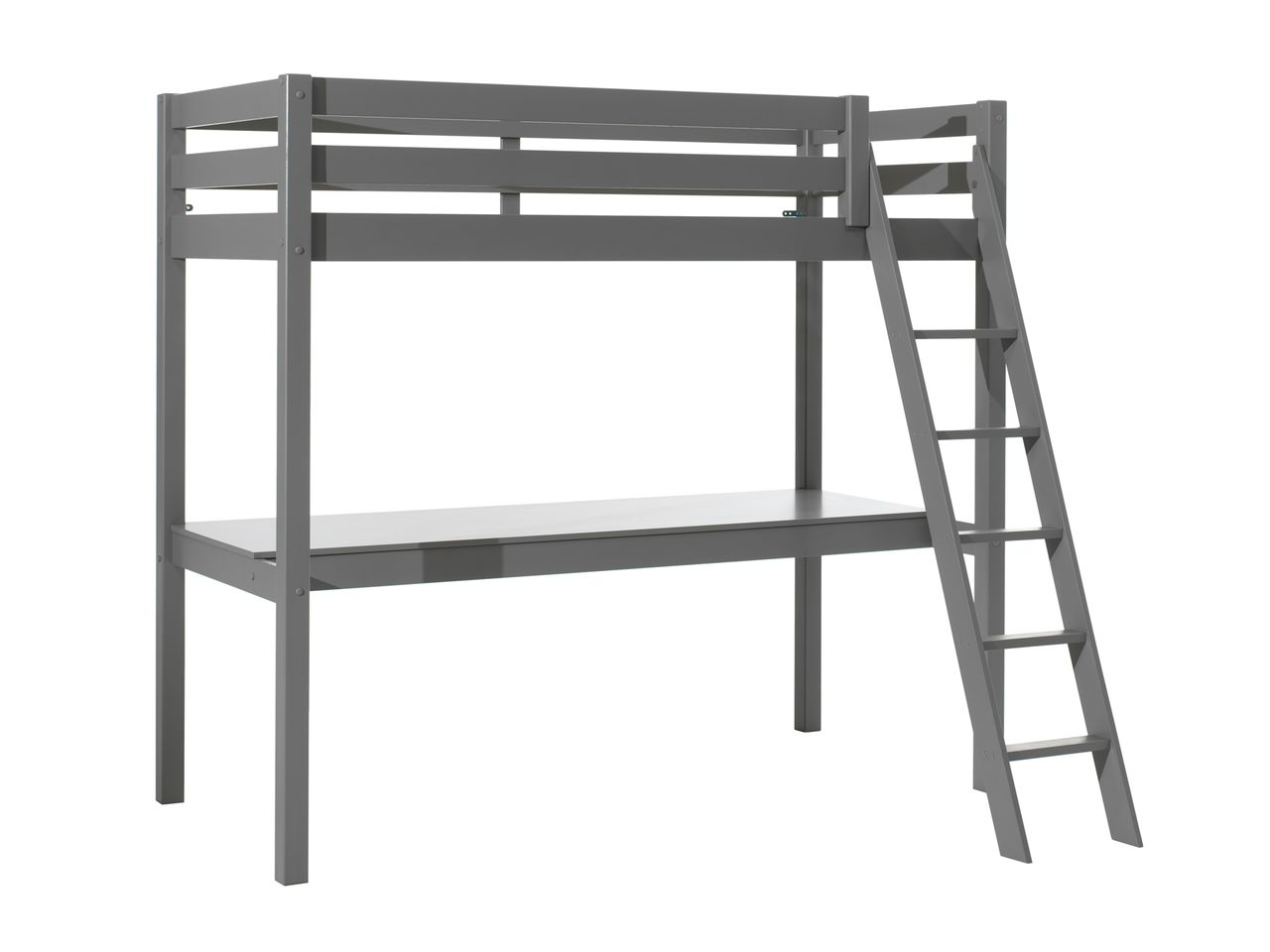 VIPACK Hochbett mit Liegefläche 90 x 200 cm und großer Schreibtischplatte, Ausf. grau lackiert