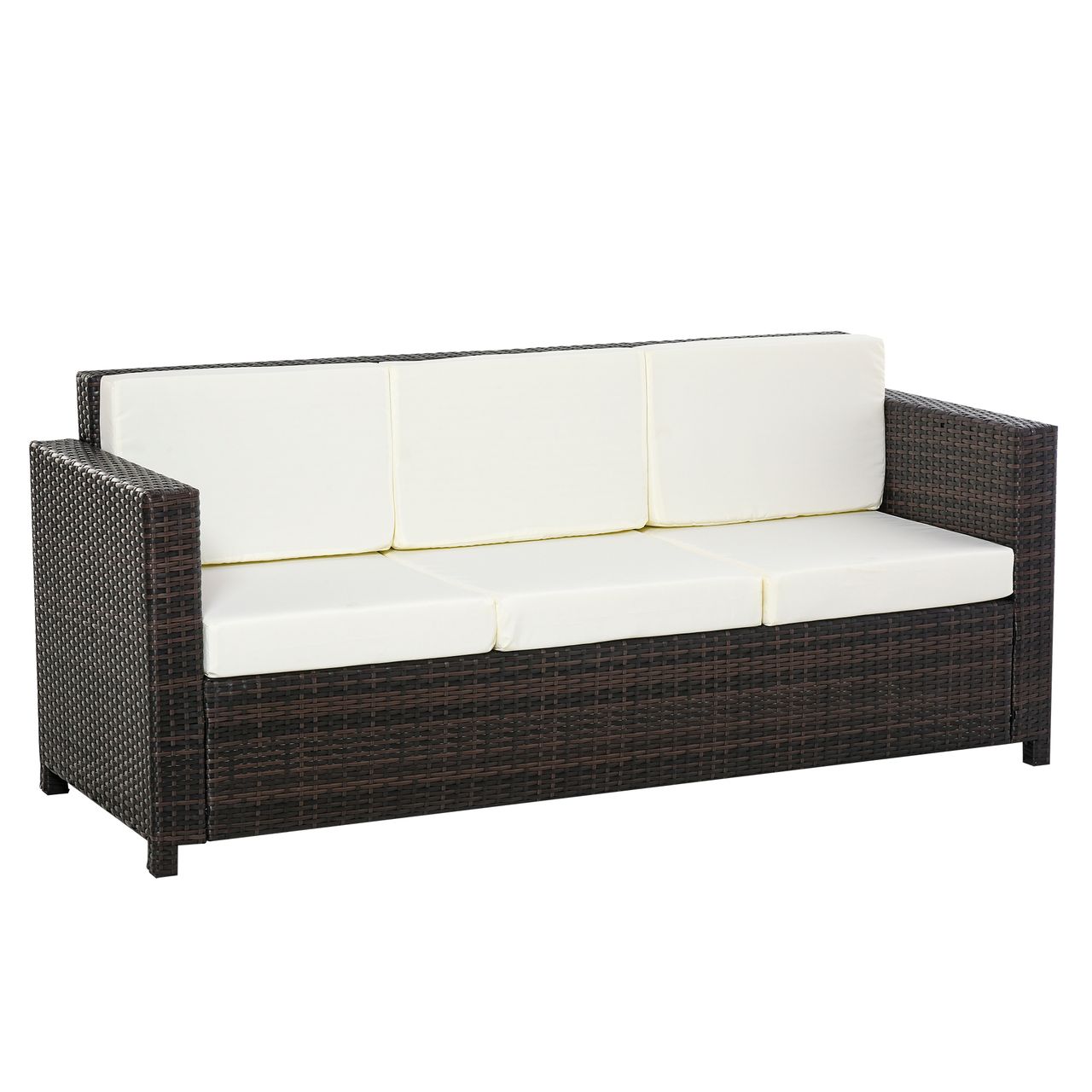 Outsunny Poly-Rattan Sofa mit Kissen 3-Sitzer Garten Loungesofa Polyester Braun